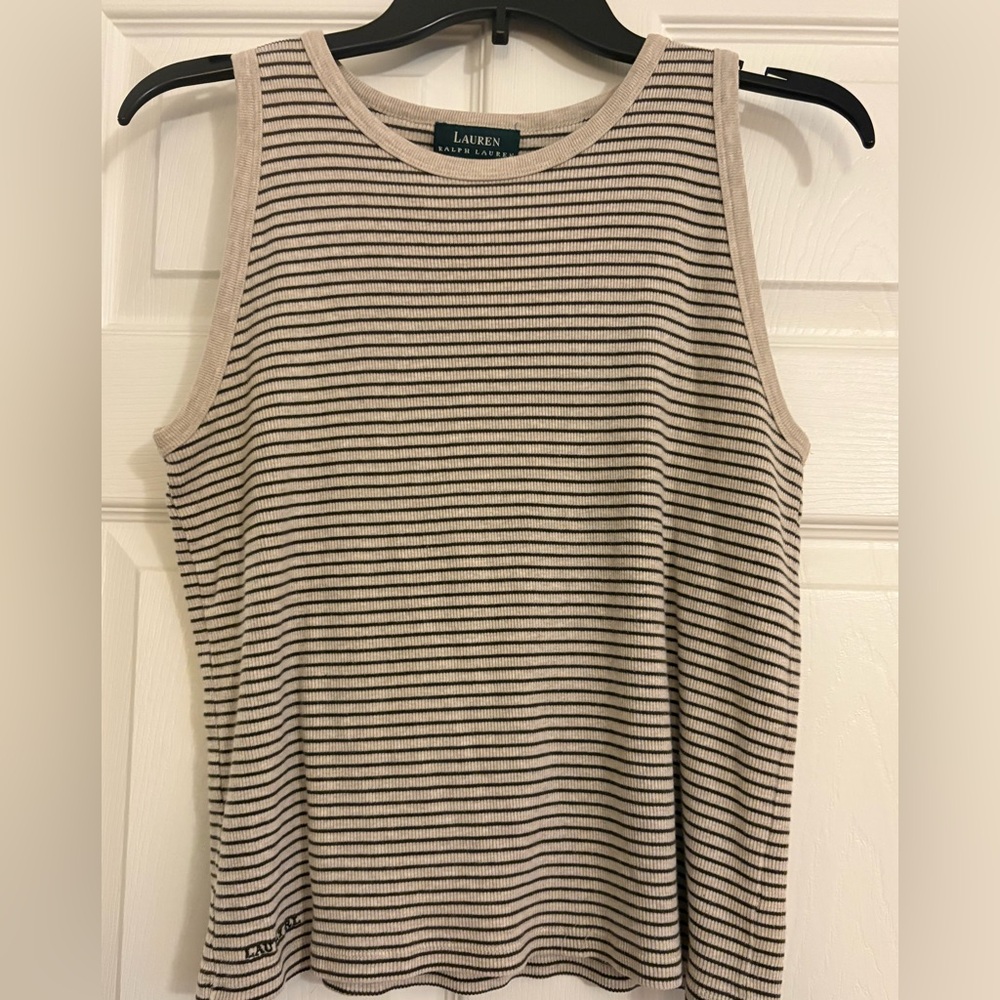 Ralph Lauren Black and Cream Striped Tank Top